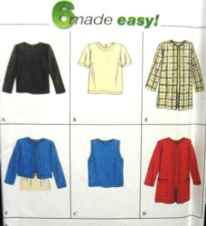 7381 SIMPLICITY 6 EZ TOPS SLEEVES OR NOT, JACKET LENGTHS PATTERN 6-10; 12-16 UNCUT CHOICE